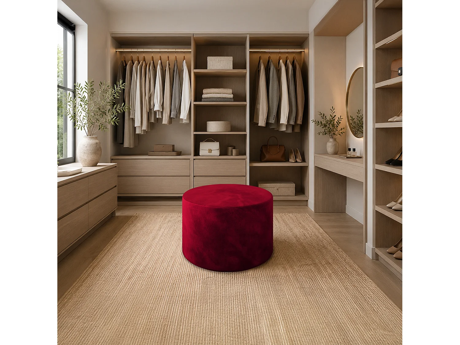 Pouf Rond XL Marki Velours Rouge