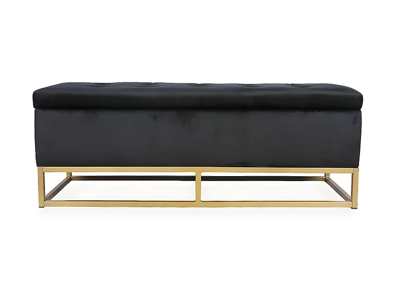 Banquette coffre Angele Velours noir pieds or