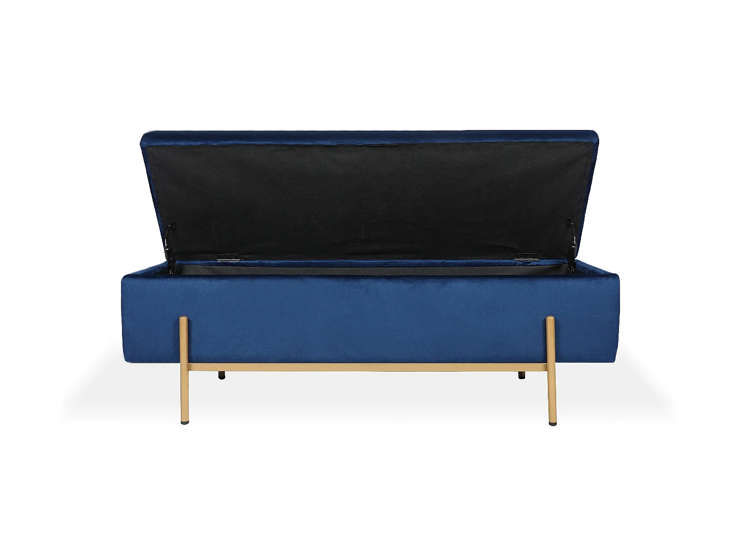 Banquette coffre Olivia Velours bleu foncé pieds or