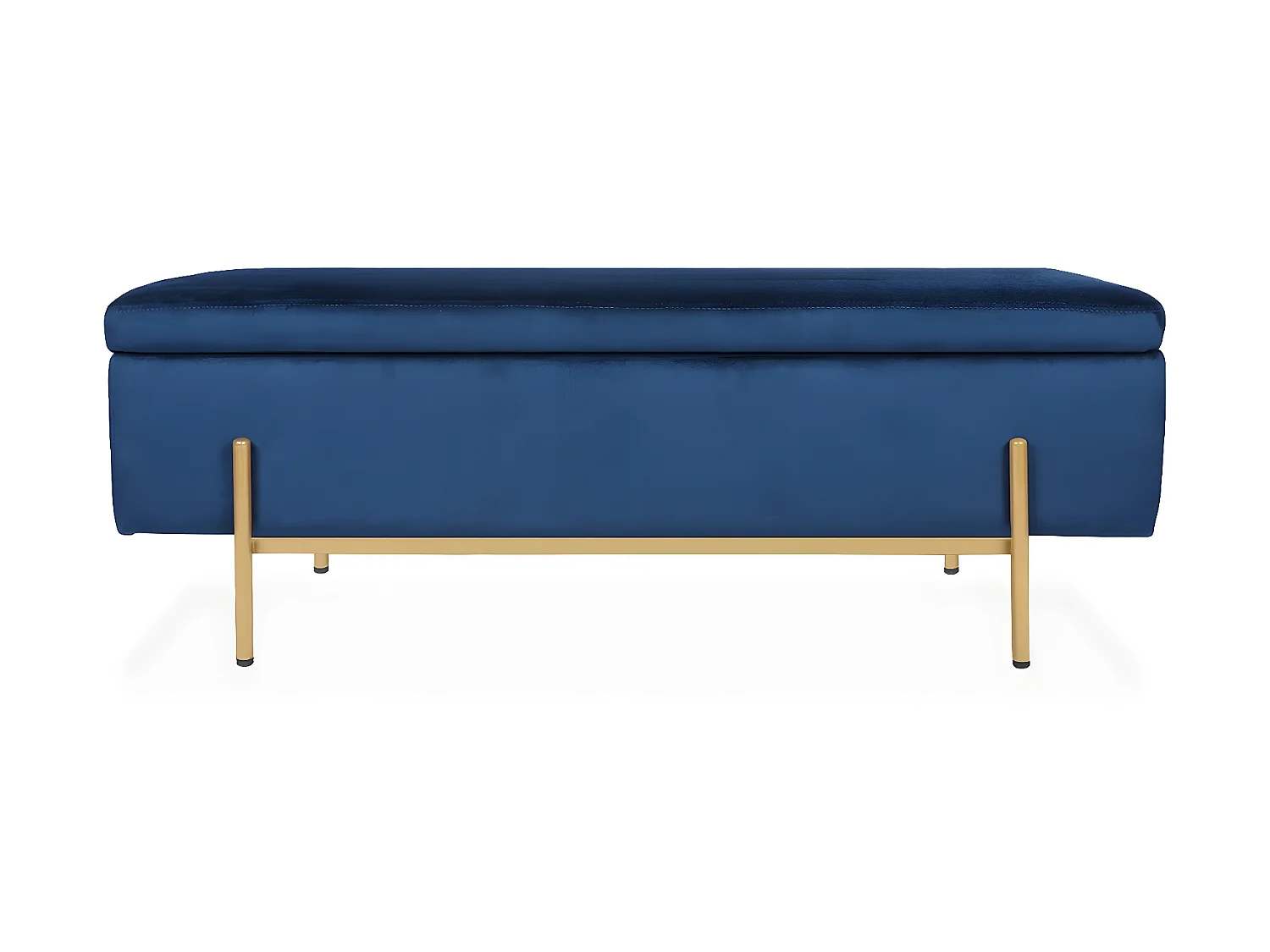 Banquette coffre Olivia Velours bleu foncé pieds or
