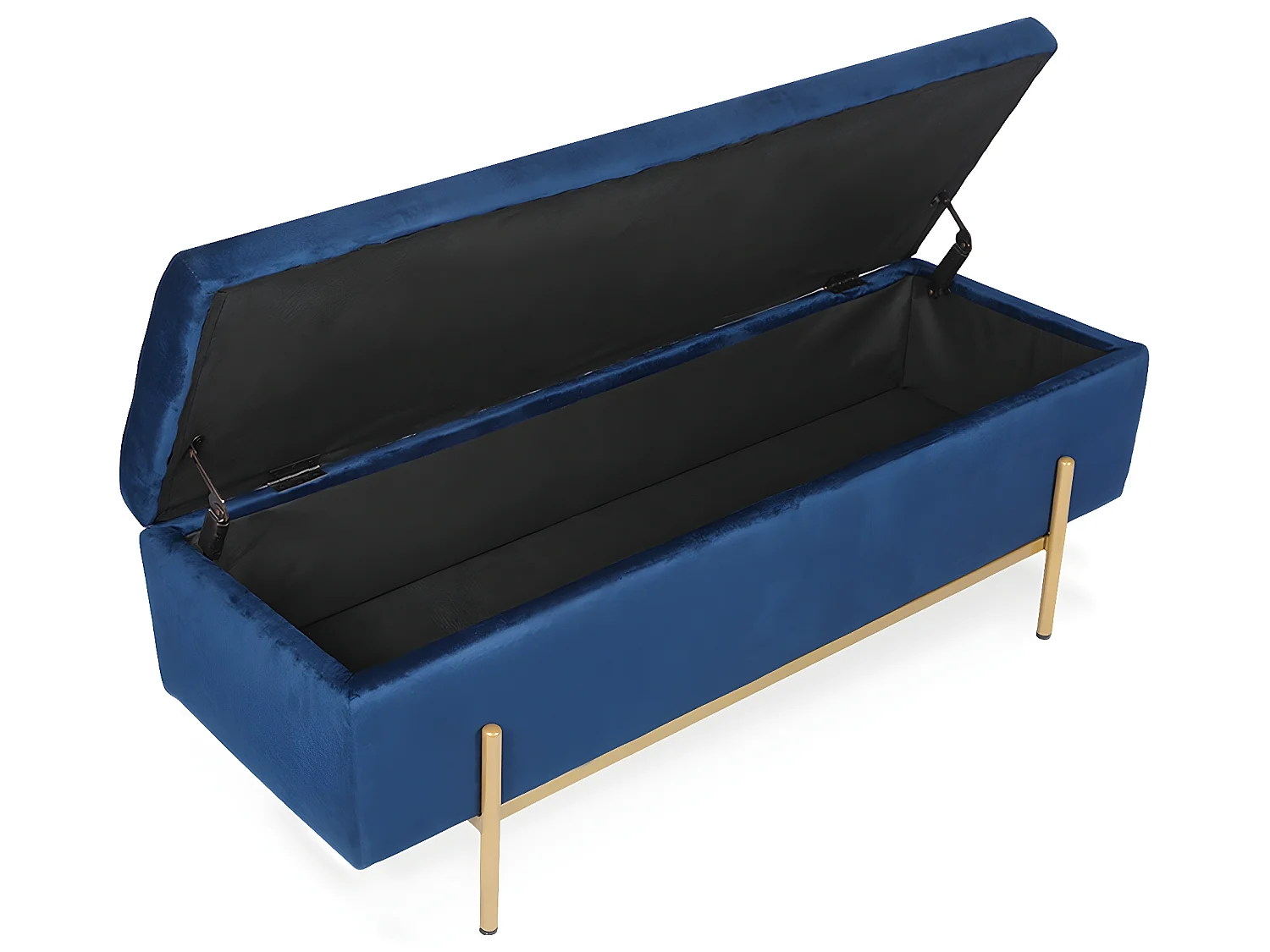 Banquette coffre Olivia Velours bleu foncé pieds or