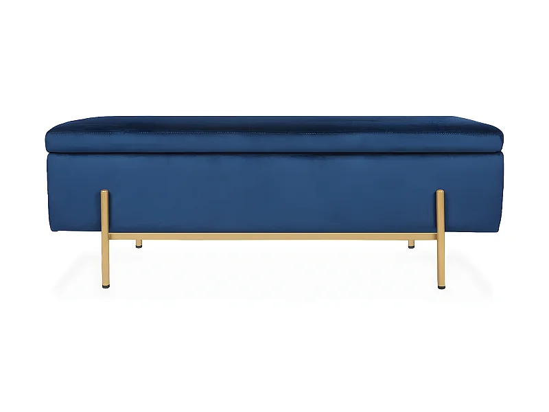 Banquette coffre Olivia Velours bleu foncé pieds or