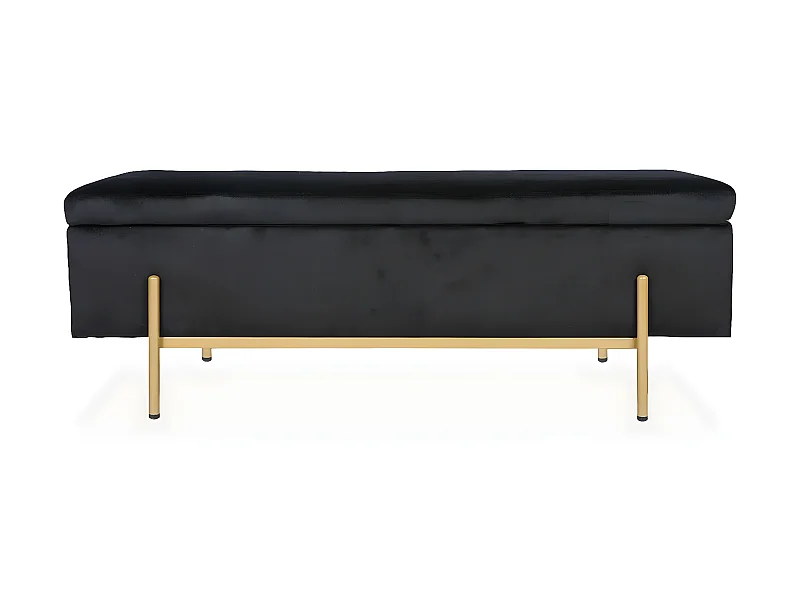 Banquette coffre Olivia Velours noir pieds or