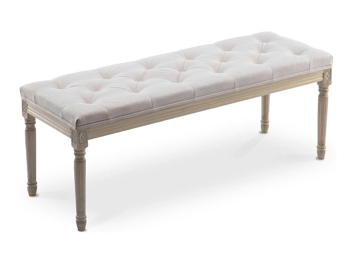 Banc capitonné Romane XL style Louis XVI tissu Beige