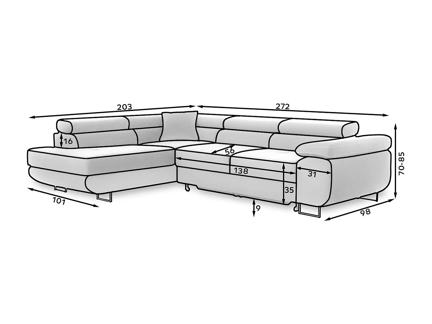 Canapé d'angle gauche convertible Marius Gris et Blanc