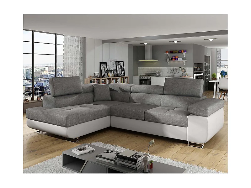 Canapé d'angle gauche convertible Marius Gris et Blanc