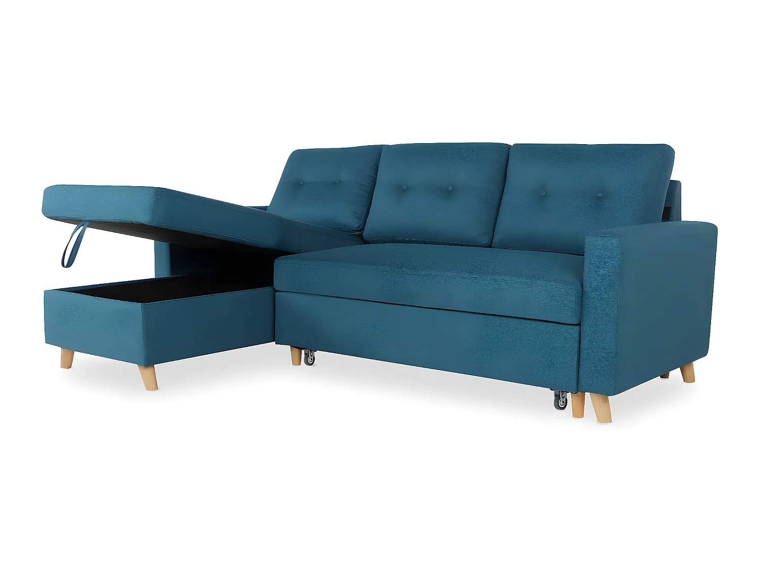 Canapé d'angle convertible réversible Falko Tissu Bleu canard