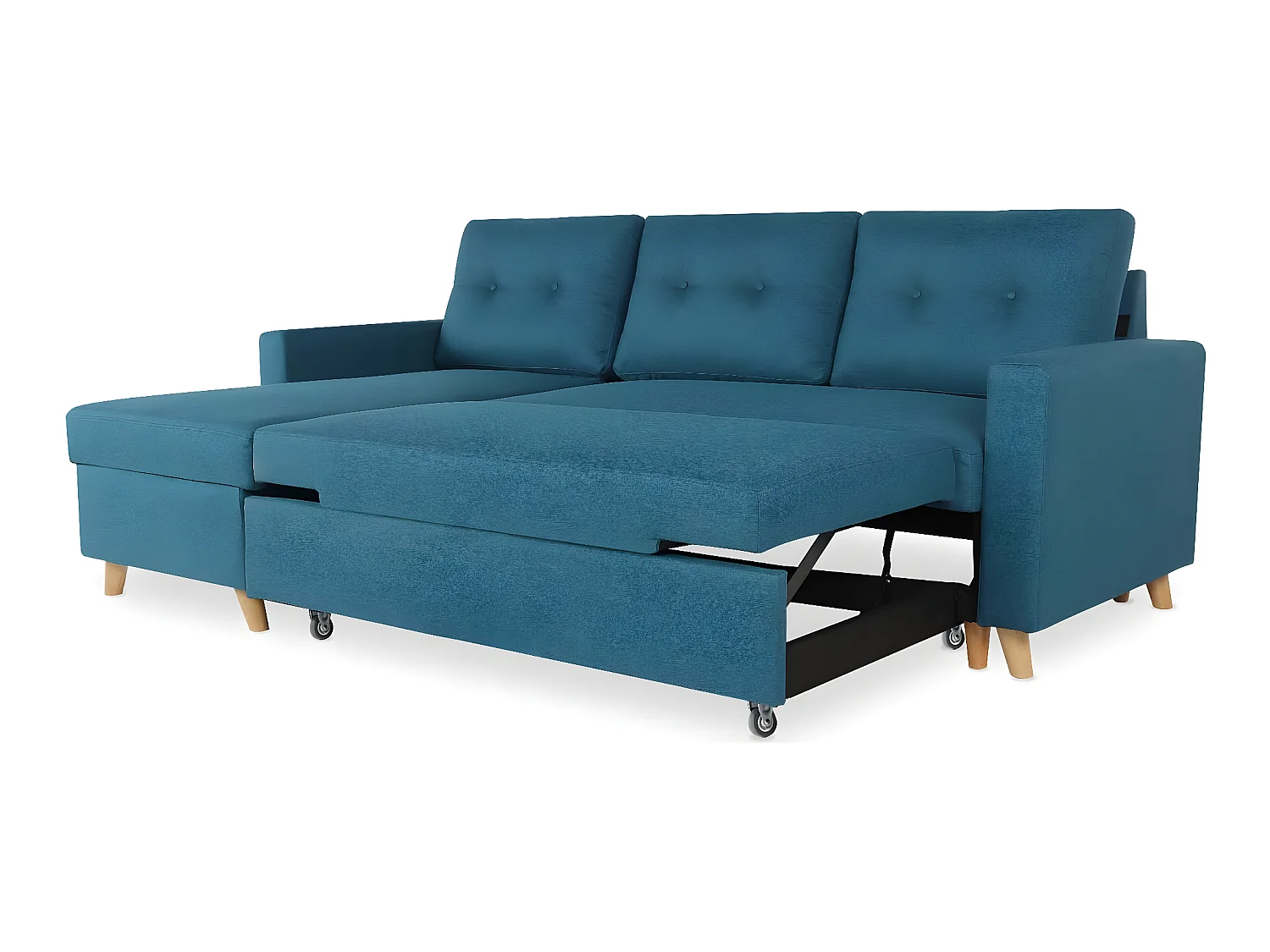 Canapé d'angle convertible réversible Falko Tissu Bleu canard