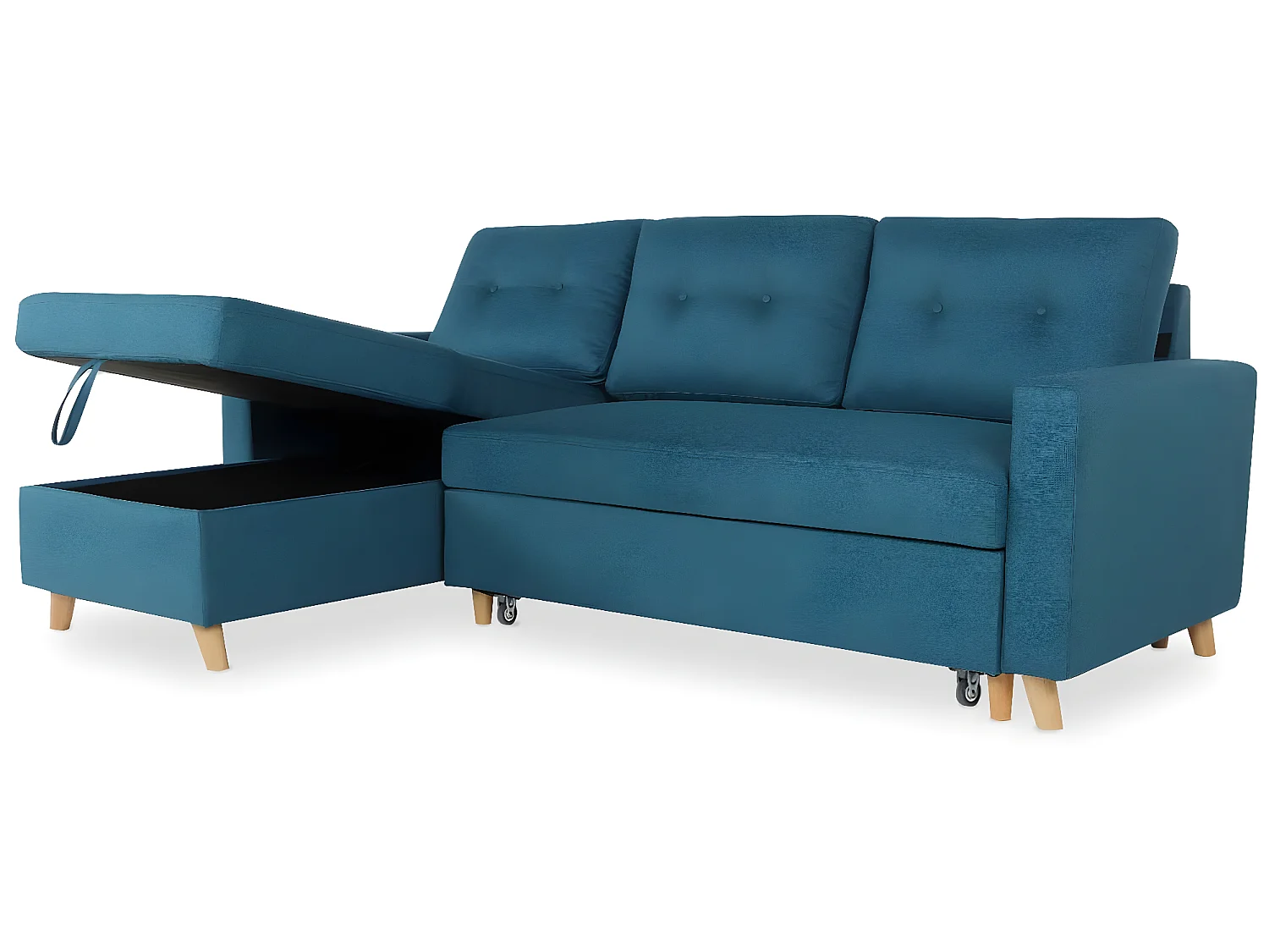 Canapé d'angle convertible réversible Falko Tissu Bleu canard