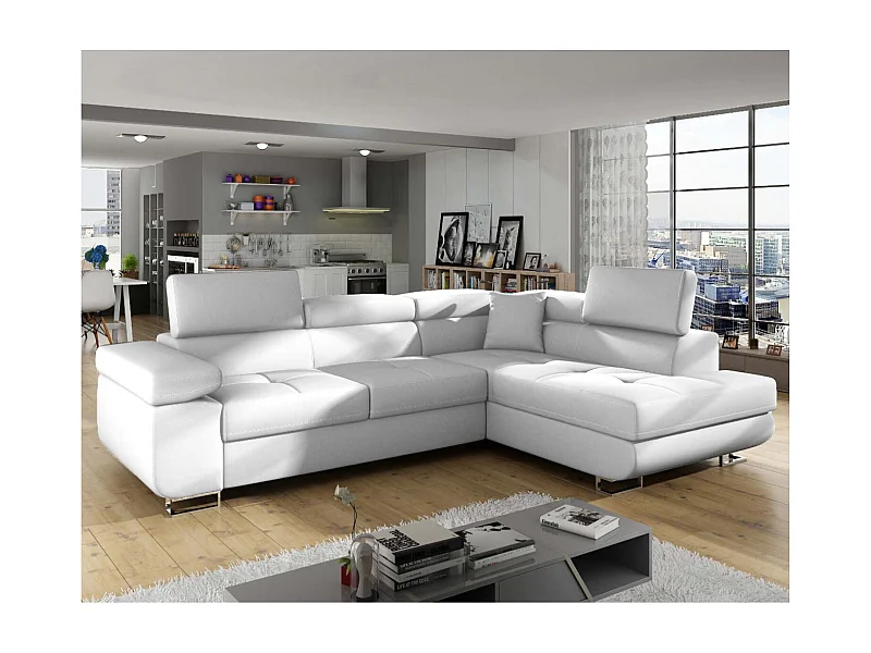 Canapé d'angle droit convertible Marius Simili Blanc