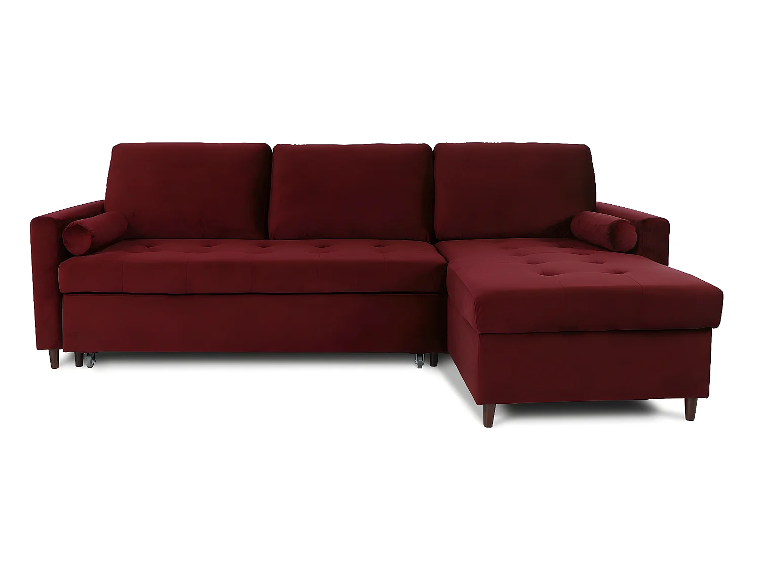 Canapé d'angle convertible réversible Claudio en velours rouge