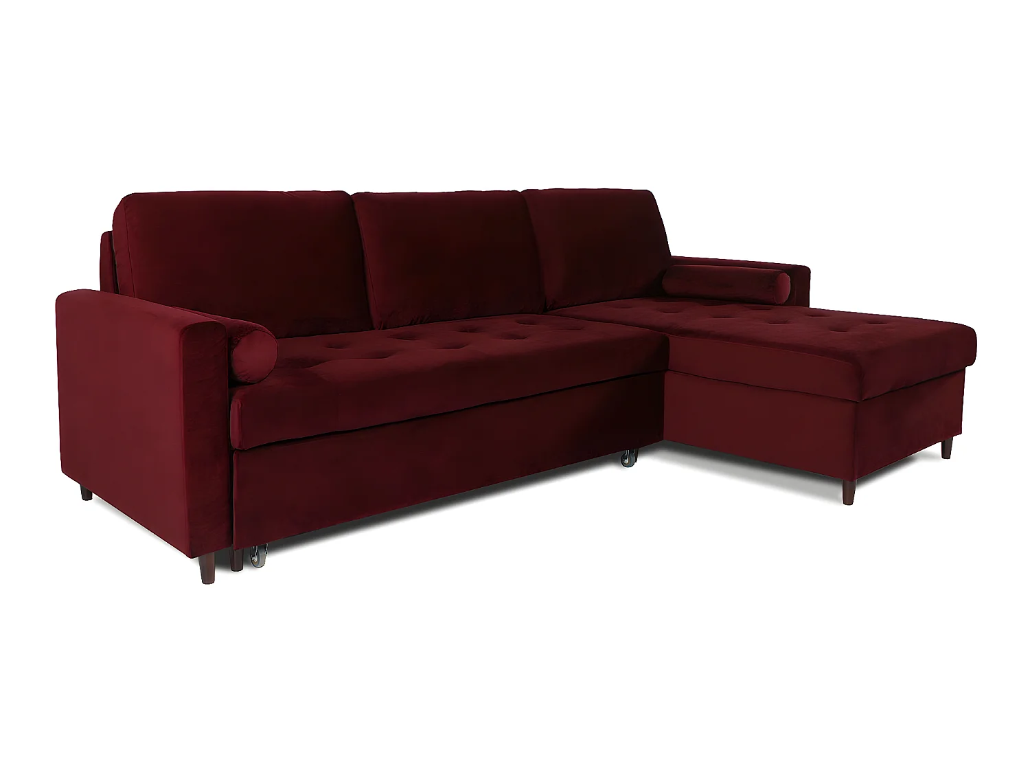 Canapé d'angle convertible réversible Claudio en velours rouge