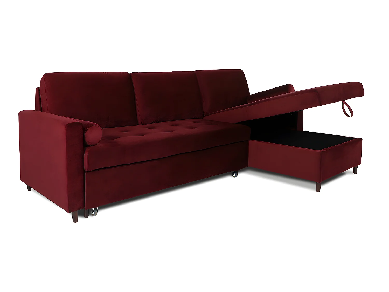 Canapé d'angle convertible réversible Claudio en velours rouge