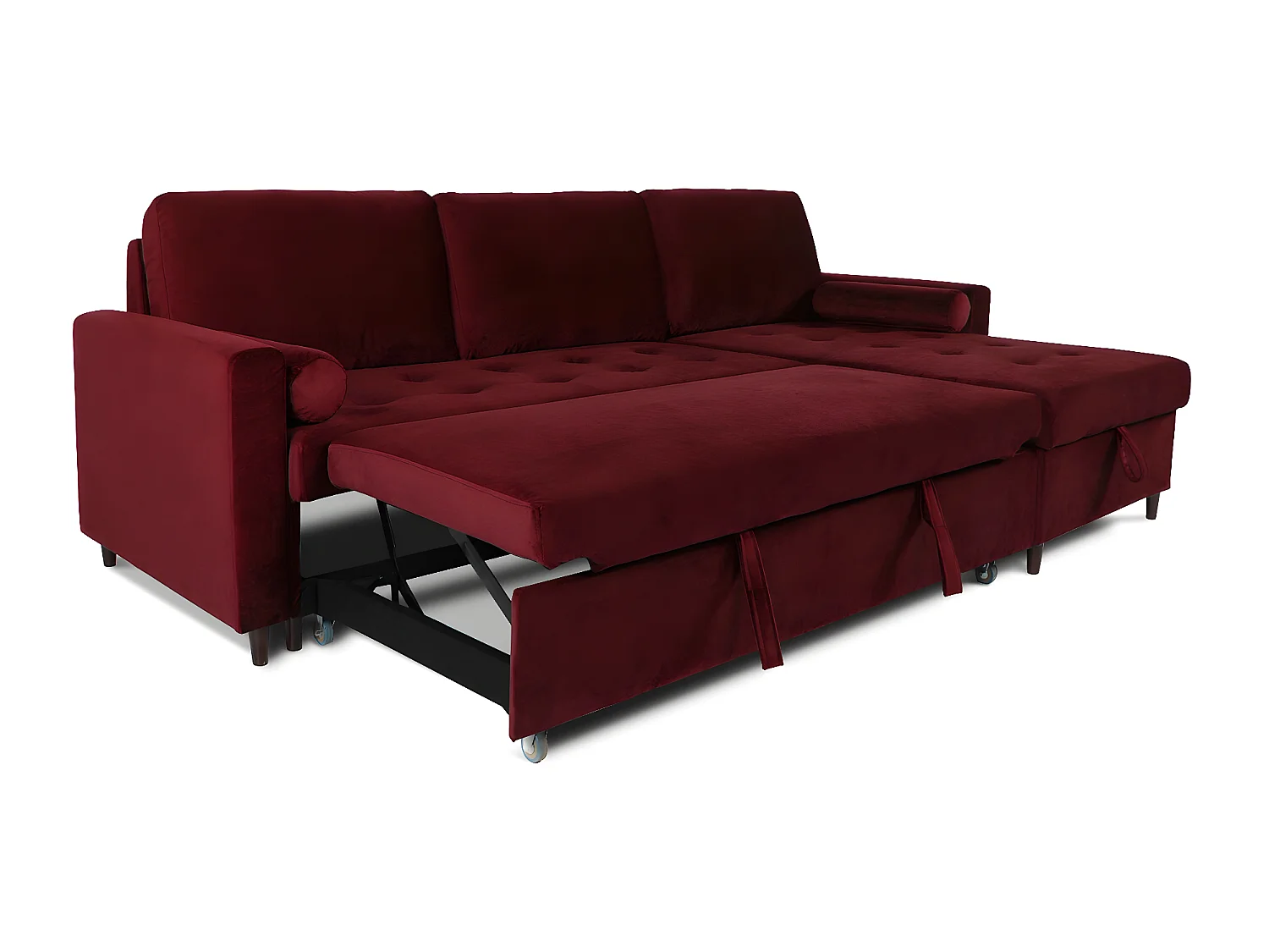 Canapé d'angle convertible réversible Claudio en velours rouge