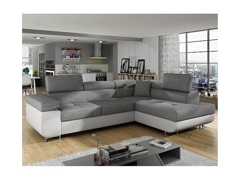 Canapé d'angle droit convertible Marius Gris et Blanc
