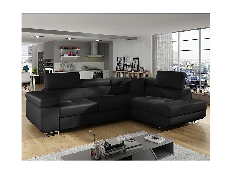 Canapé d'angle droit convertible Marius Simili Noir