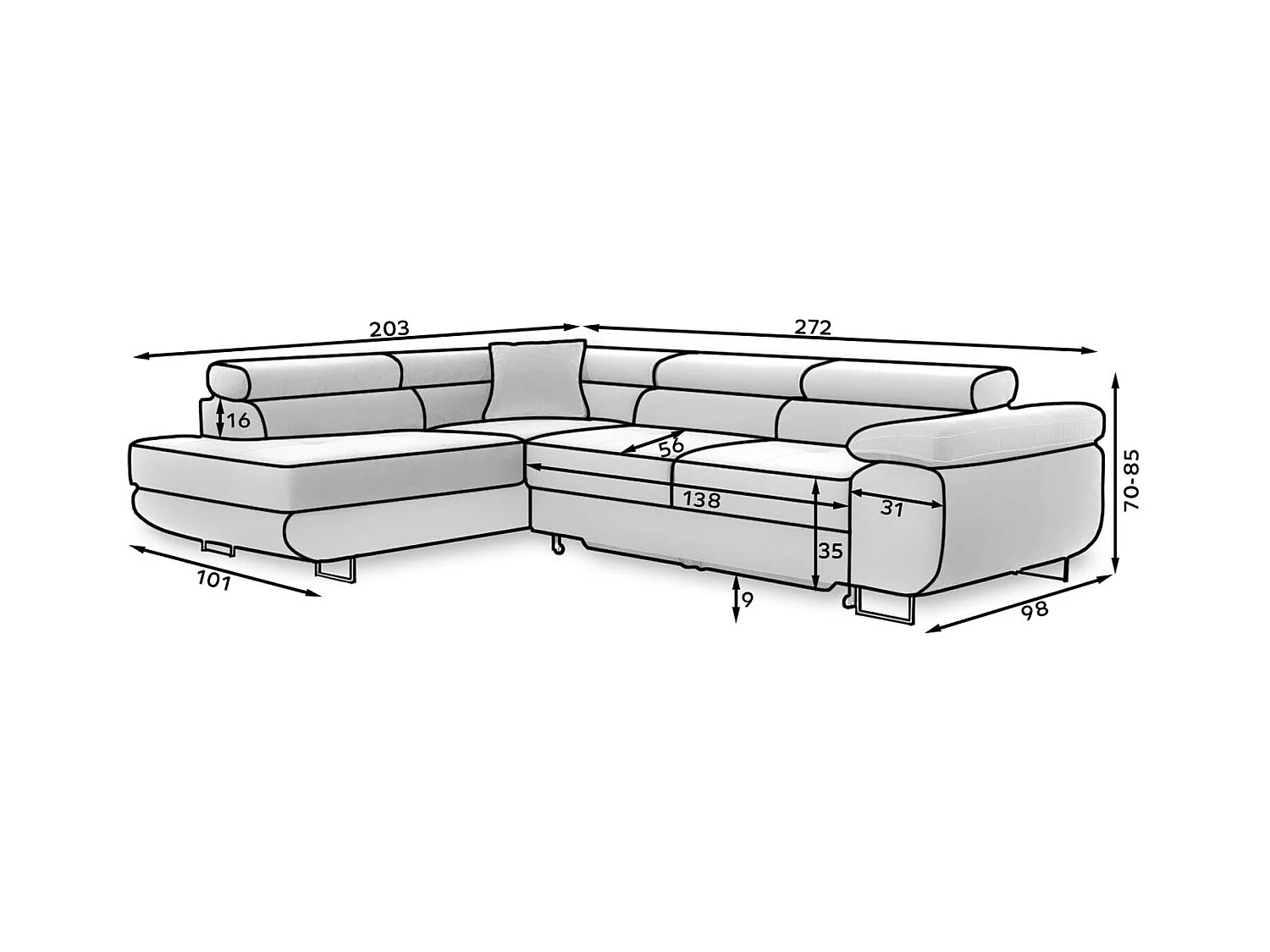 Canapé d'angle gauche convertible Marius tissu Beige