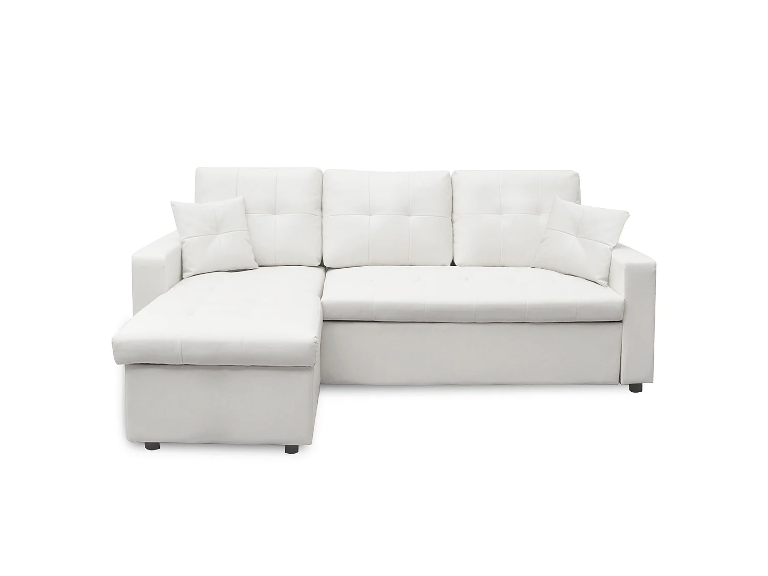 Canapé d'angle convertible 5 places en simili cuir capitonné blanc