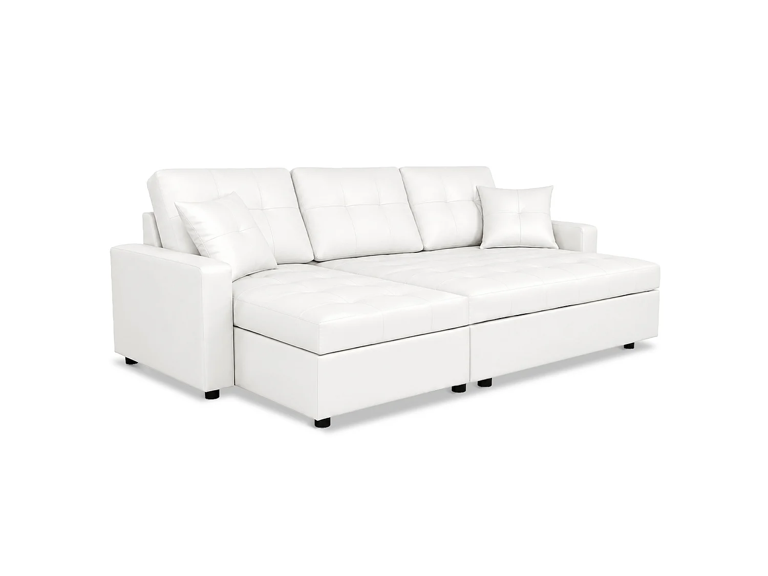 Canapé d'angle convertible 5 places en simili cuir capitonné blanc