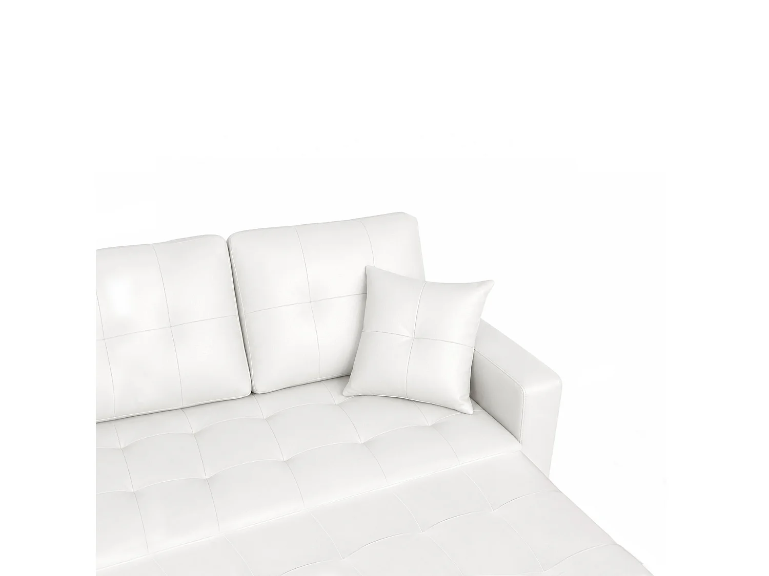 Canapé d'angle convertible 5 places en simili cuir capitonné blanc