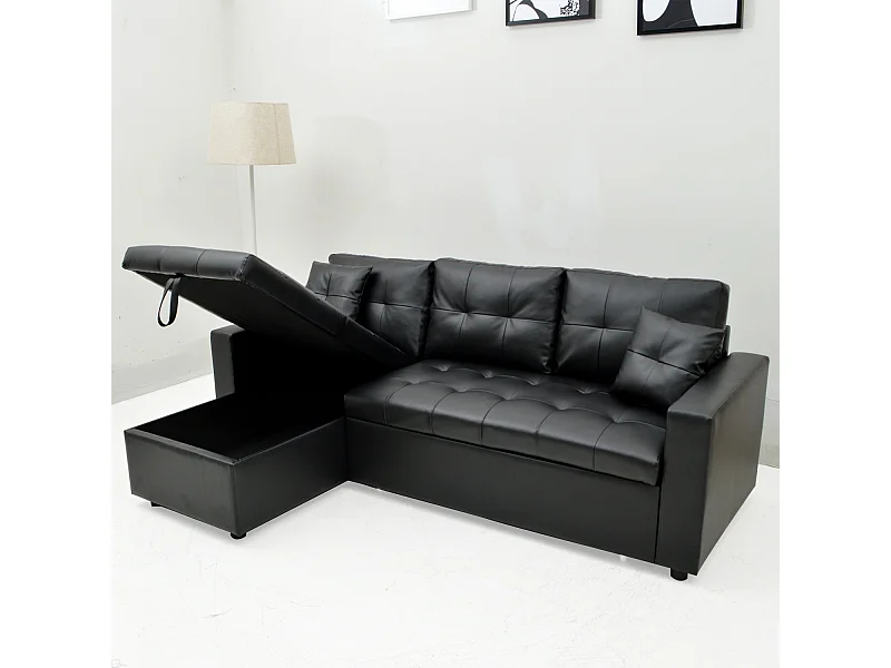 Canapé d'angle convertible Cuero Noir
