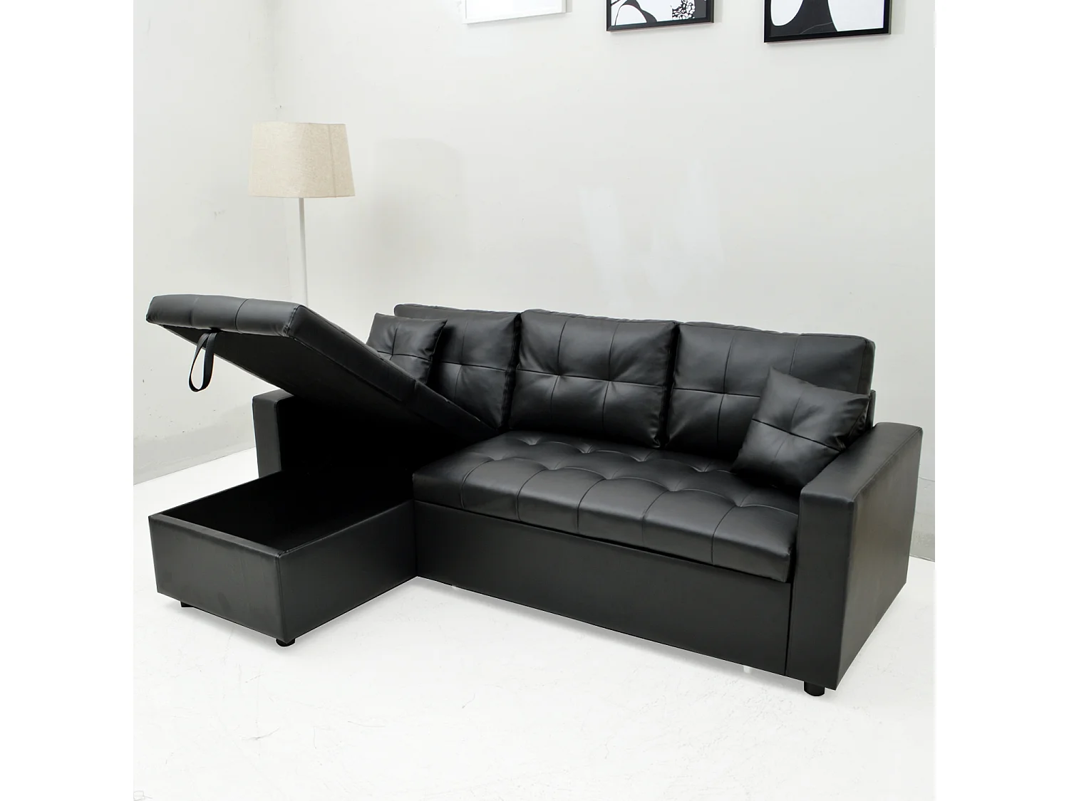 Canapé d'angle convertible Cuero Noir