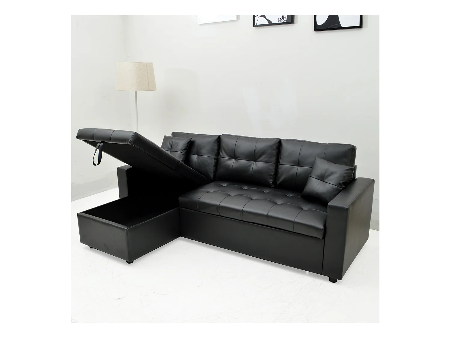 Canapé d'angle convertible Cuero Noir