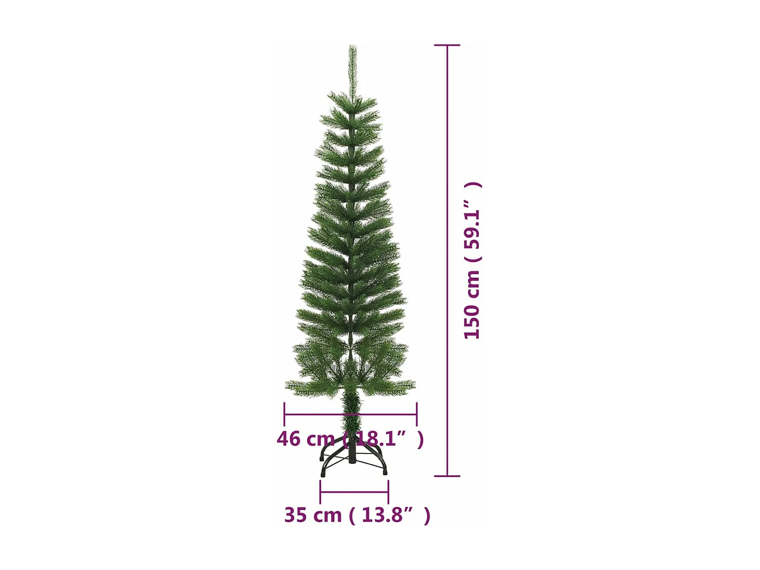 Sapin de No?l artificiel mince avec support 150 cm PE