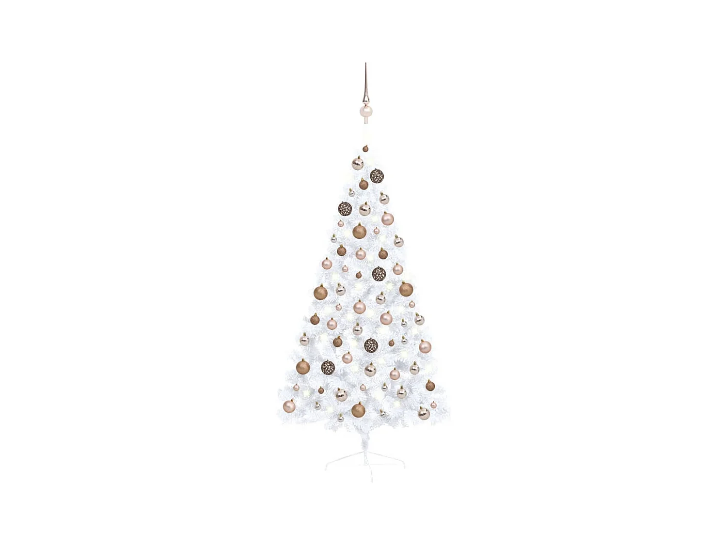 Árvore de Natal artificial meio pré-iluminada e bolas brancas 150cm
