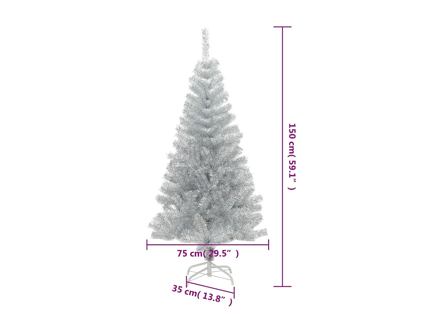 Sapin de No?l artificiel avec support argenté 150 cm PET