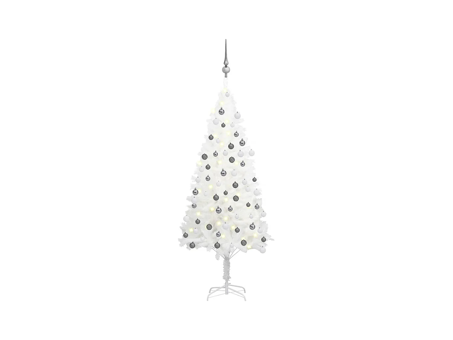 Arbre de No?l artificiel pré-éclairé et boules blanc 120 cm