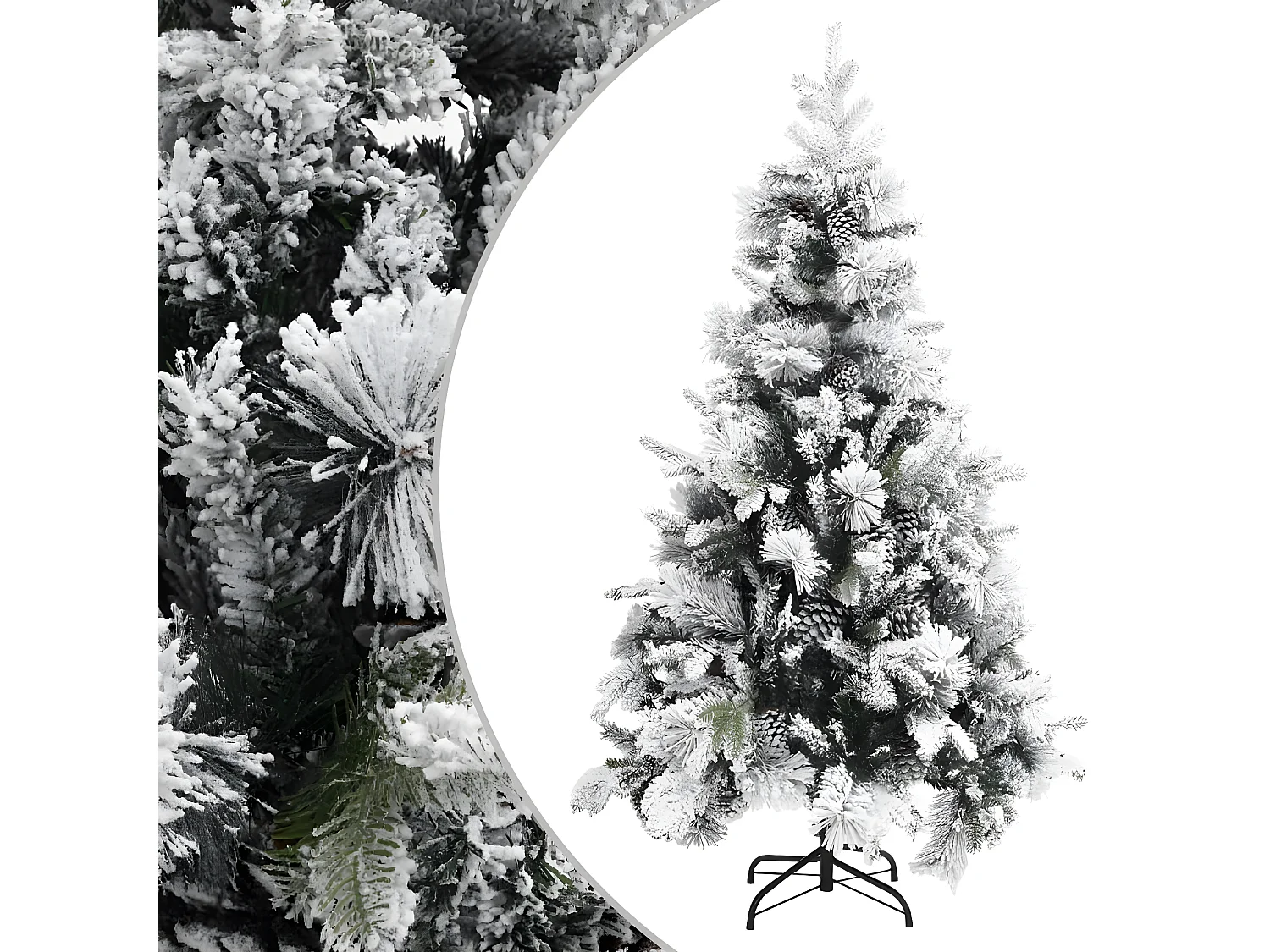 Albero di Natale con fiocchi di neve e pigne 195 cm PVC/PE