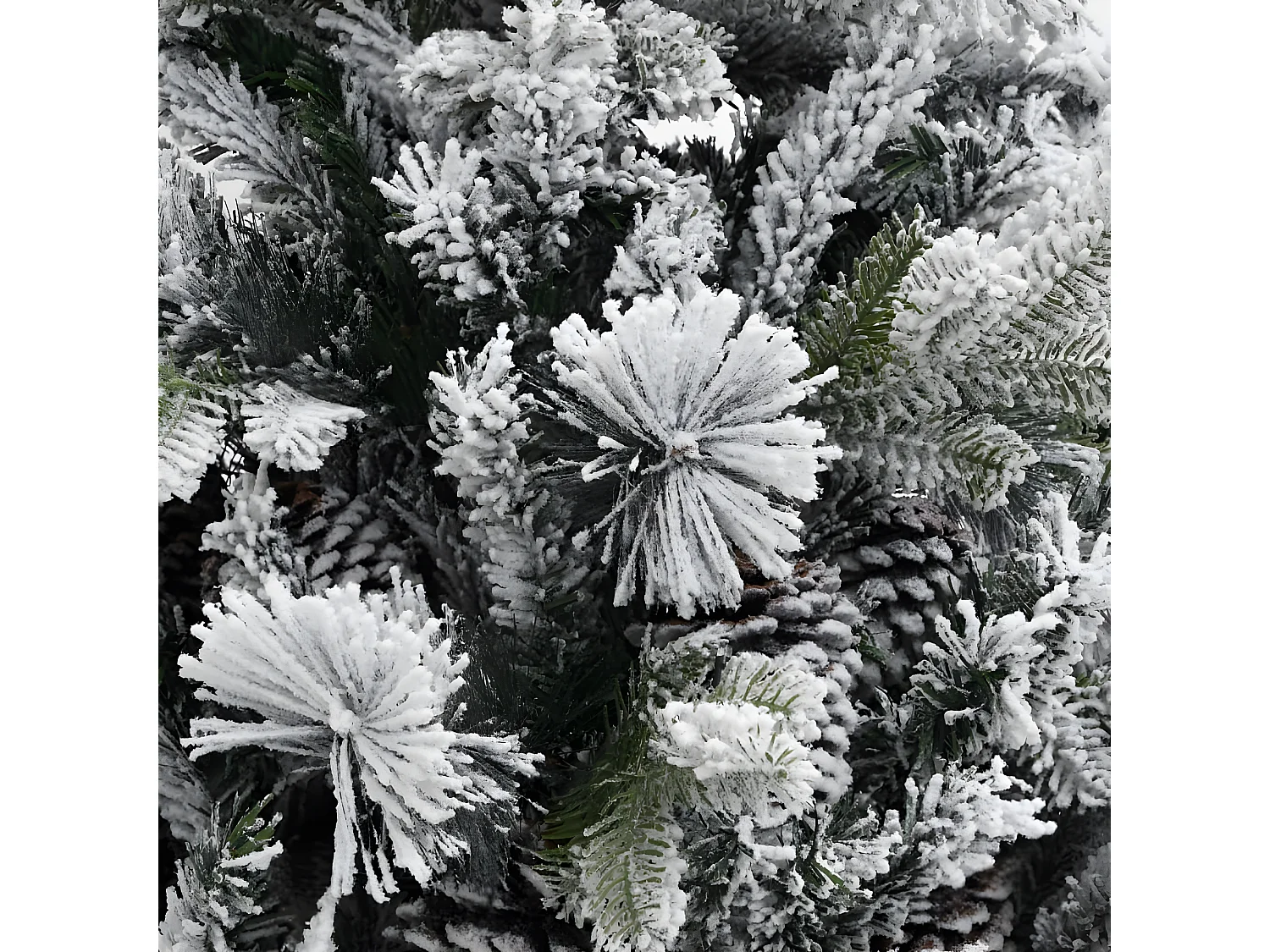 Albero di Natale con fiocchi di neve e pigne 195 cm PVC/PE