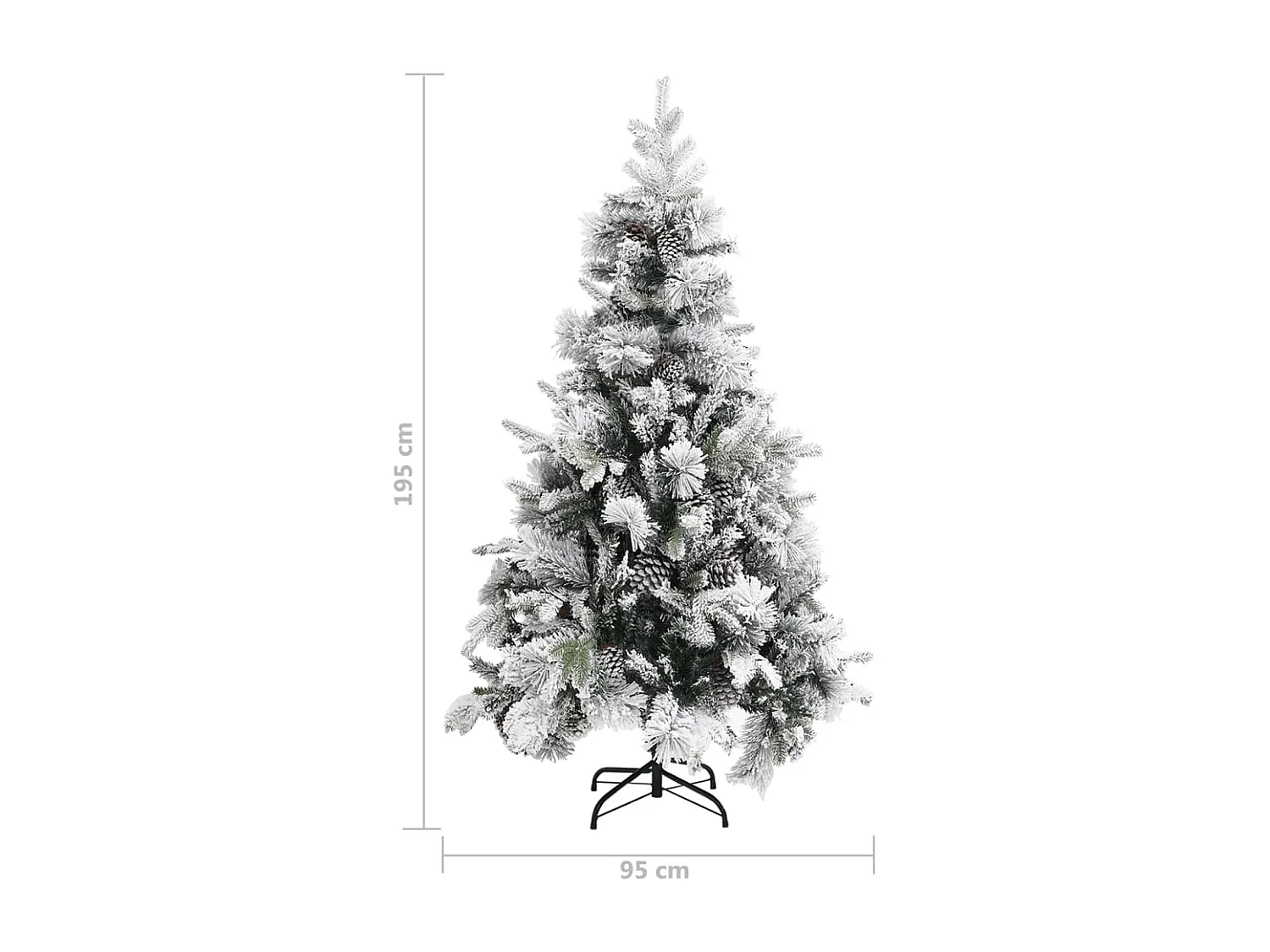Albero di Natale con fiocchi di neve e pigne 195 cm PVC/PE