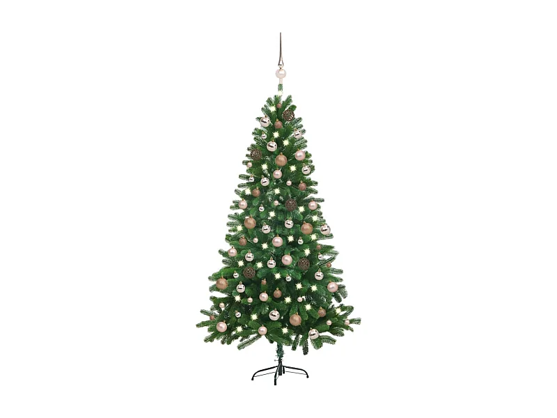 Albero di Natale artificiale preilluminato e palline 150 cm Verde