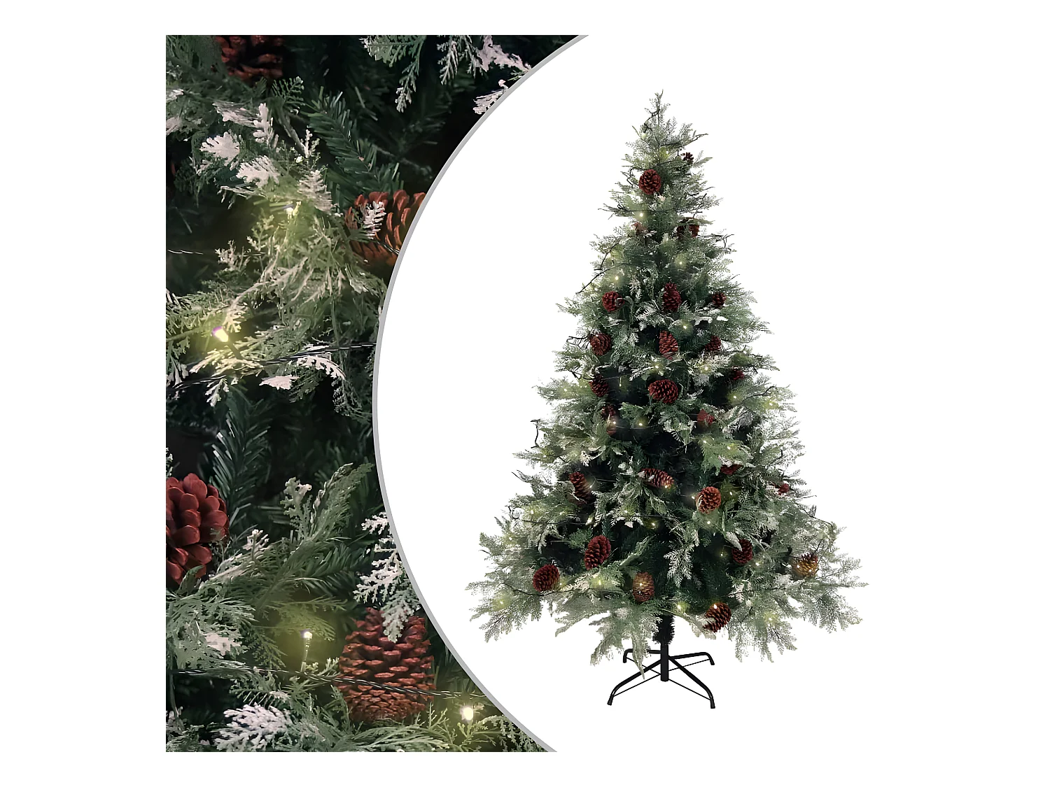 Sapin de No?l pré-éclairé pommes de pin vert blanc 150cm PVC PE