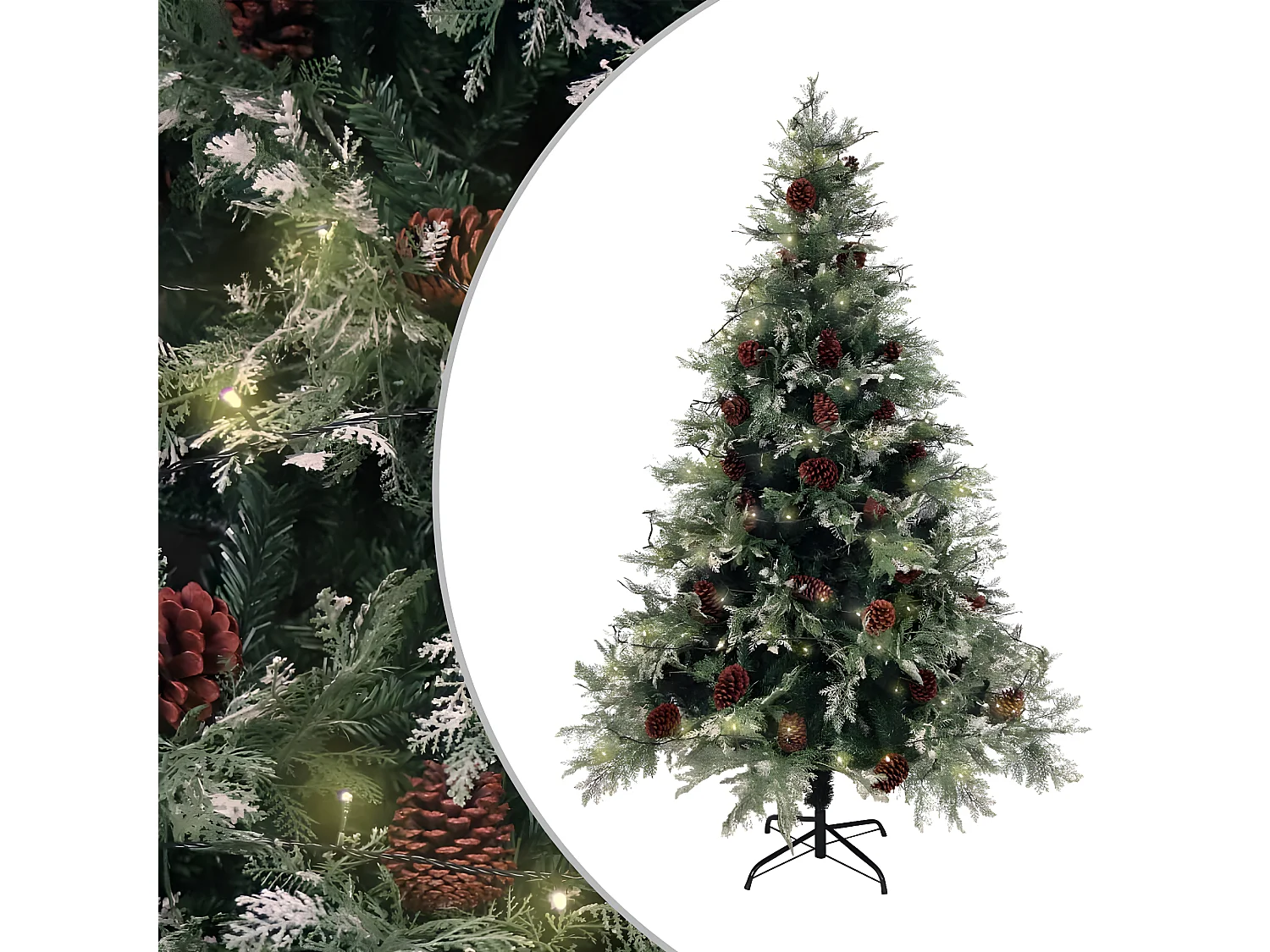 Pinhas para árvore de Natal pré-iluminadas verde branco 150cm PVC PE