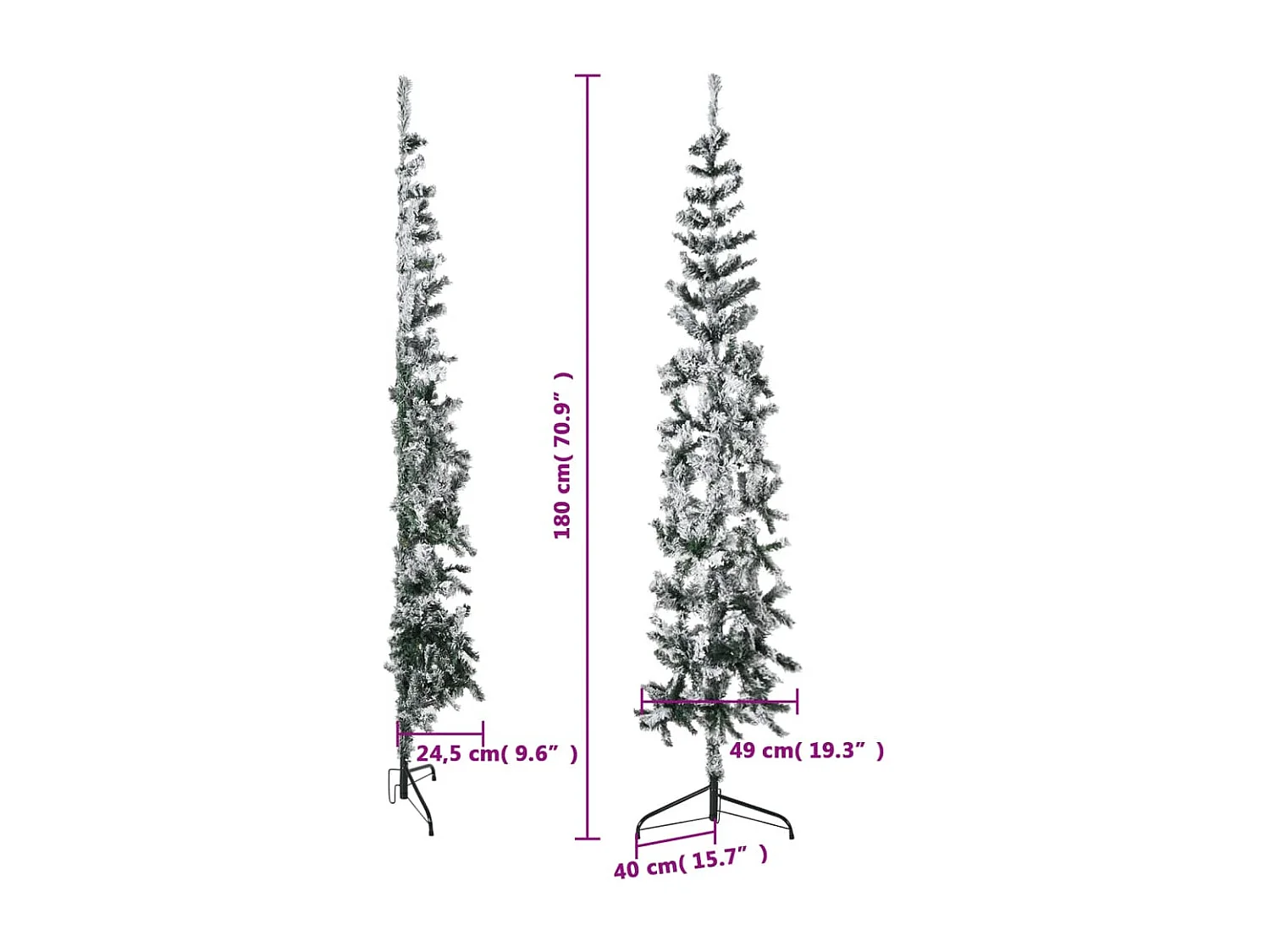 Demi sapin de No?l artificiel mince avec neige floquée 180 cm