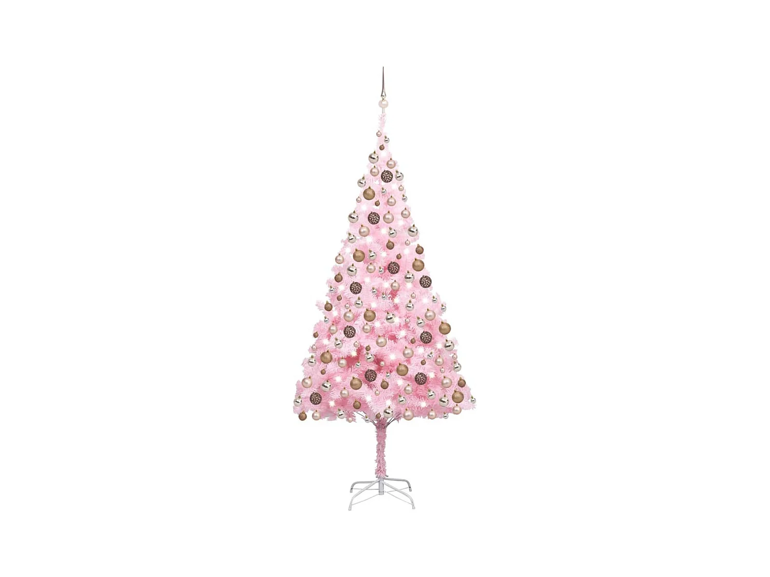 Beleuchteter künstlicher Weihnachtsbaum und rosa Kugeln, 210 cm, PVC