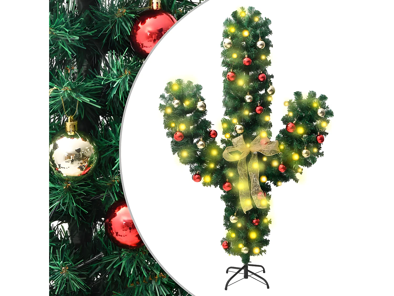 Cacto de Natal com suporte e LED Verde 180 cm PVC