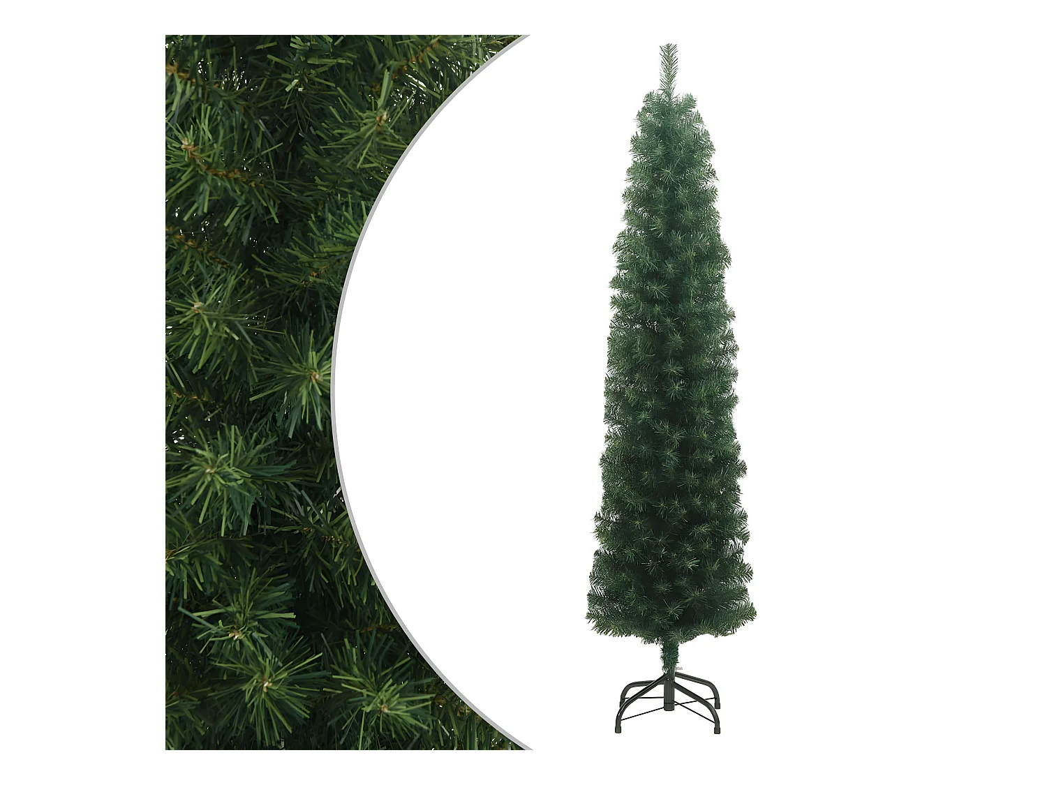 Albero di Natale artificiale sottile con supporto verde 180 cm in PVC