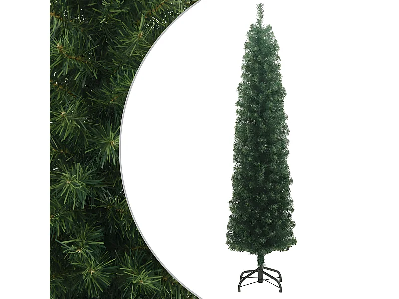 Albero di Natale artificiale sottile con supporto verde 180 cm in PVC