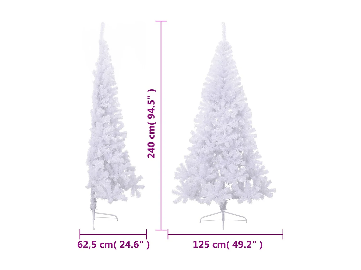 Meia árvore de Natal artificial com suporte branco 240 cm PVC