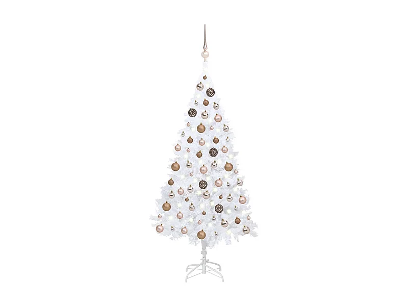 Albero di Natale artificiale preilluminato e palline bianche da 150 cm in PVC