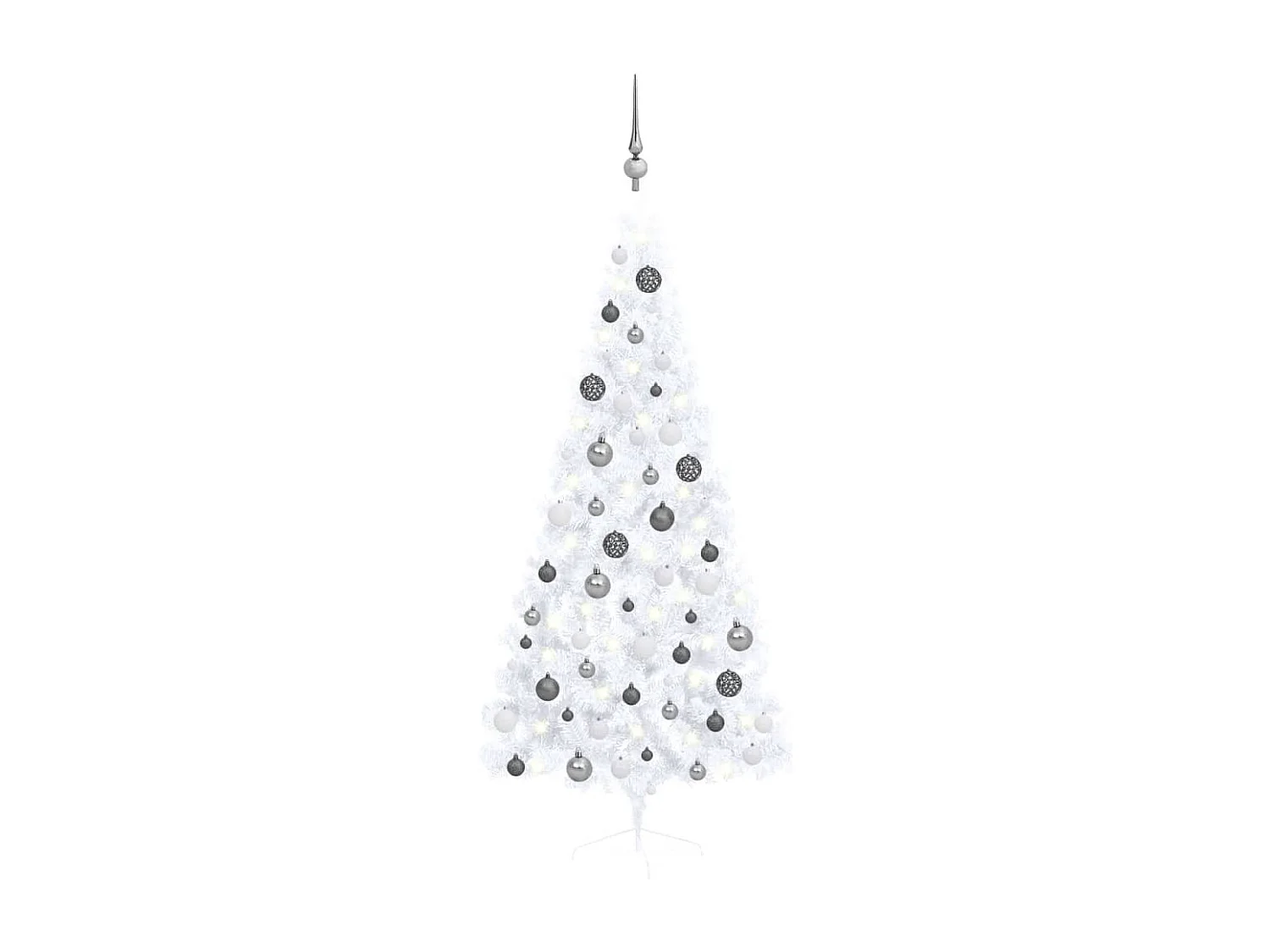 Mezzo albero di Natale artificiale preilluminato e palline bianche 180 cm