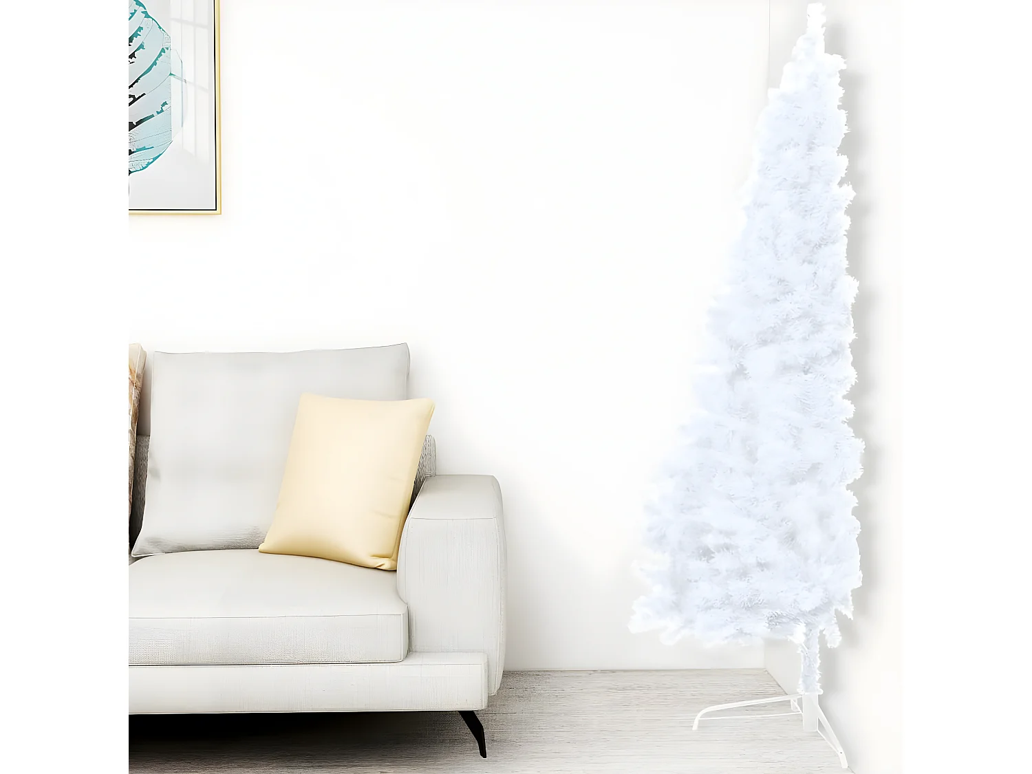 Mezzo albero di Natale artificiale preilluminato e palline bianche 180 cm