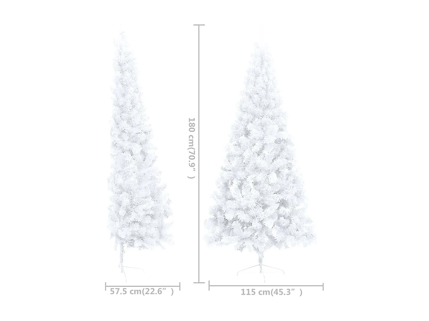 Mezzo albero di Natale artificiale preilluminato e palline bianche 180 cm