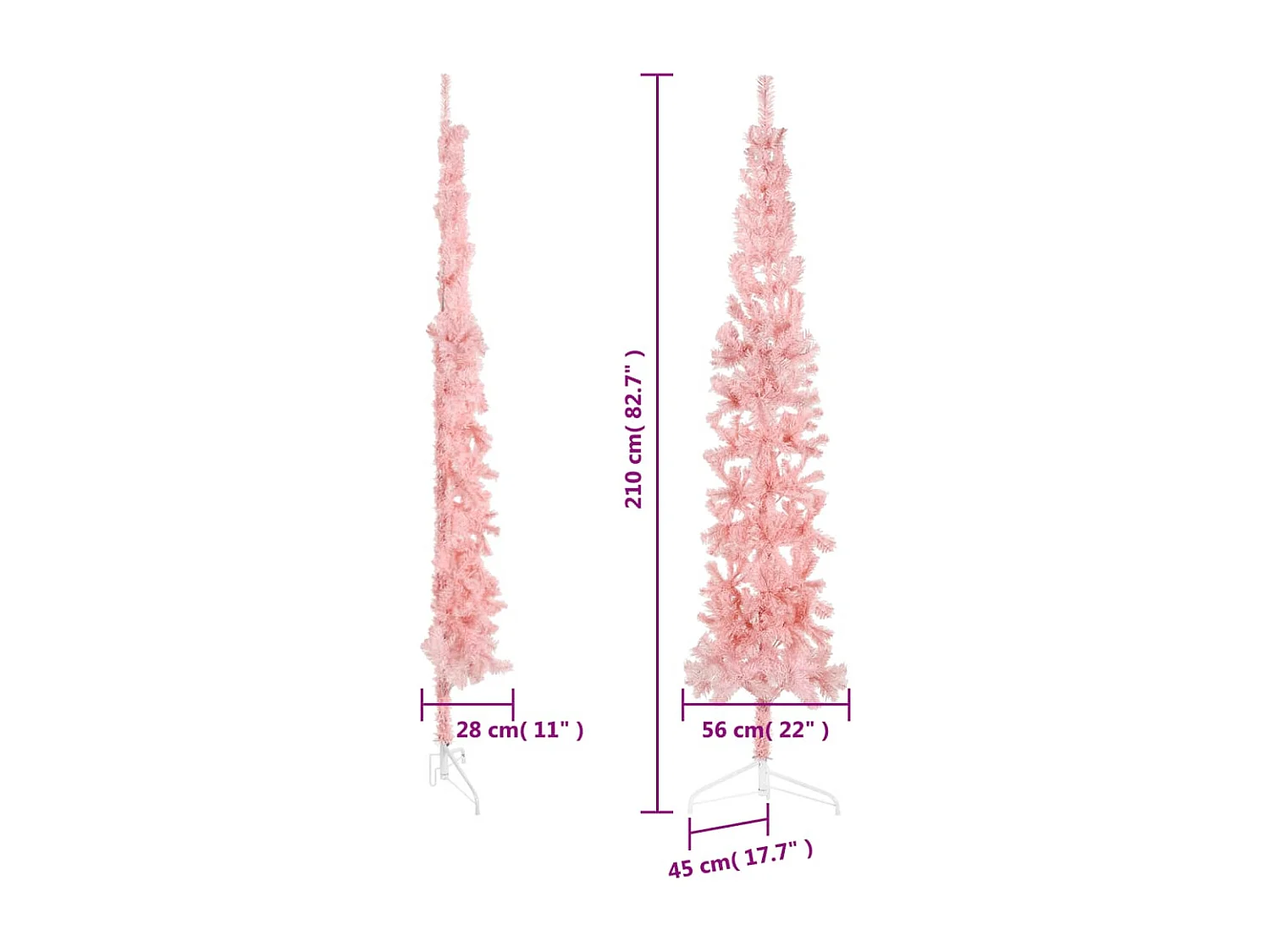 Demi sapin de No?l artificiel mince avec support Rose 210 cm
