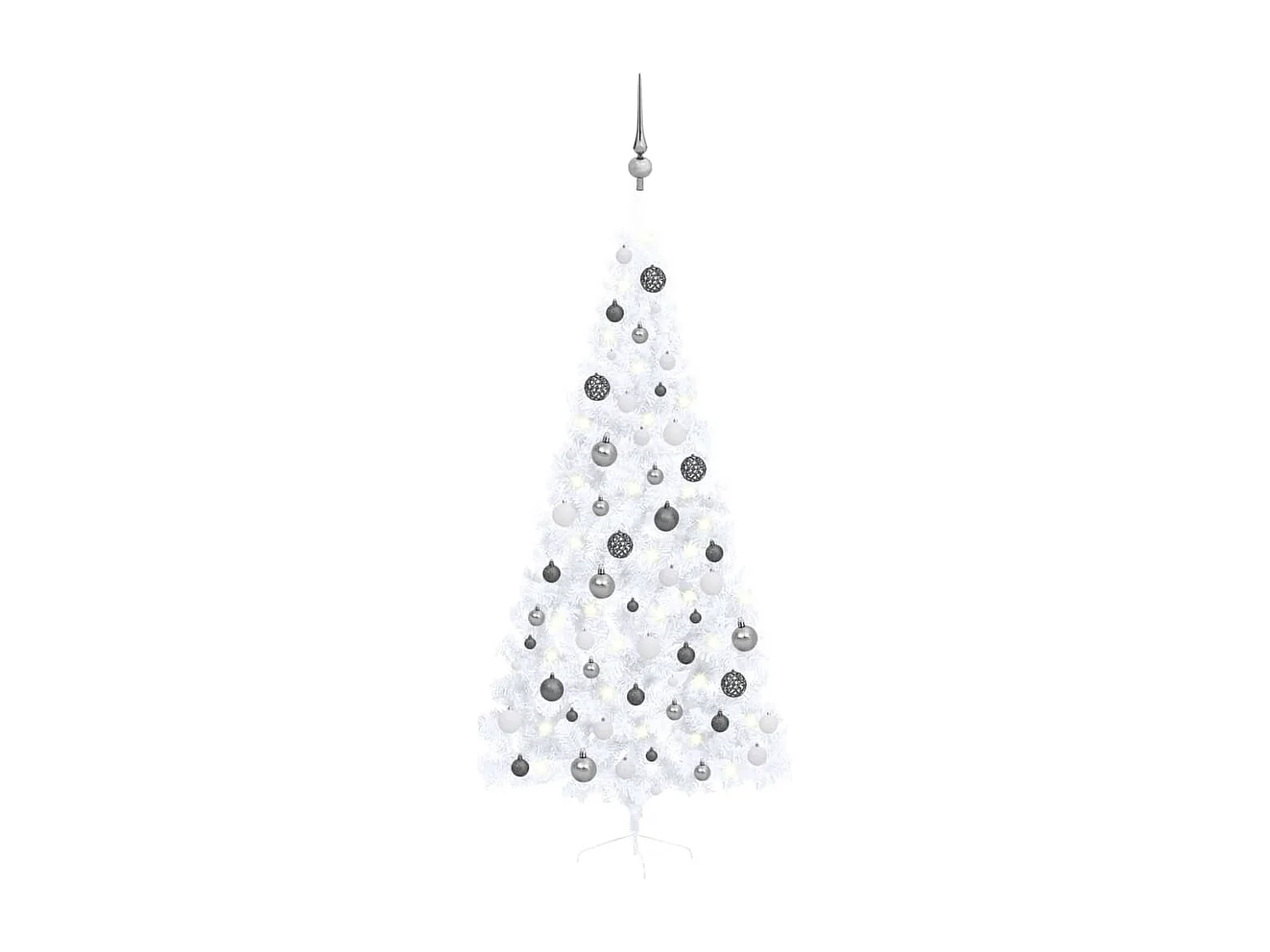 Demi-arbre de No?l artificiel pré-éclairé et boules blanc 210cm