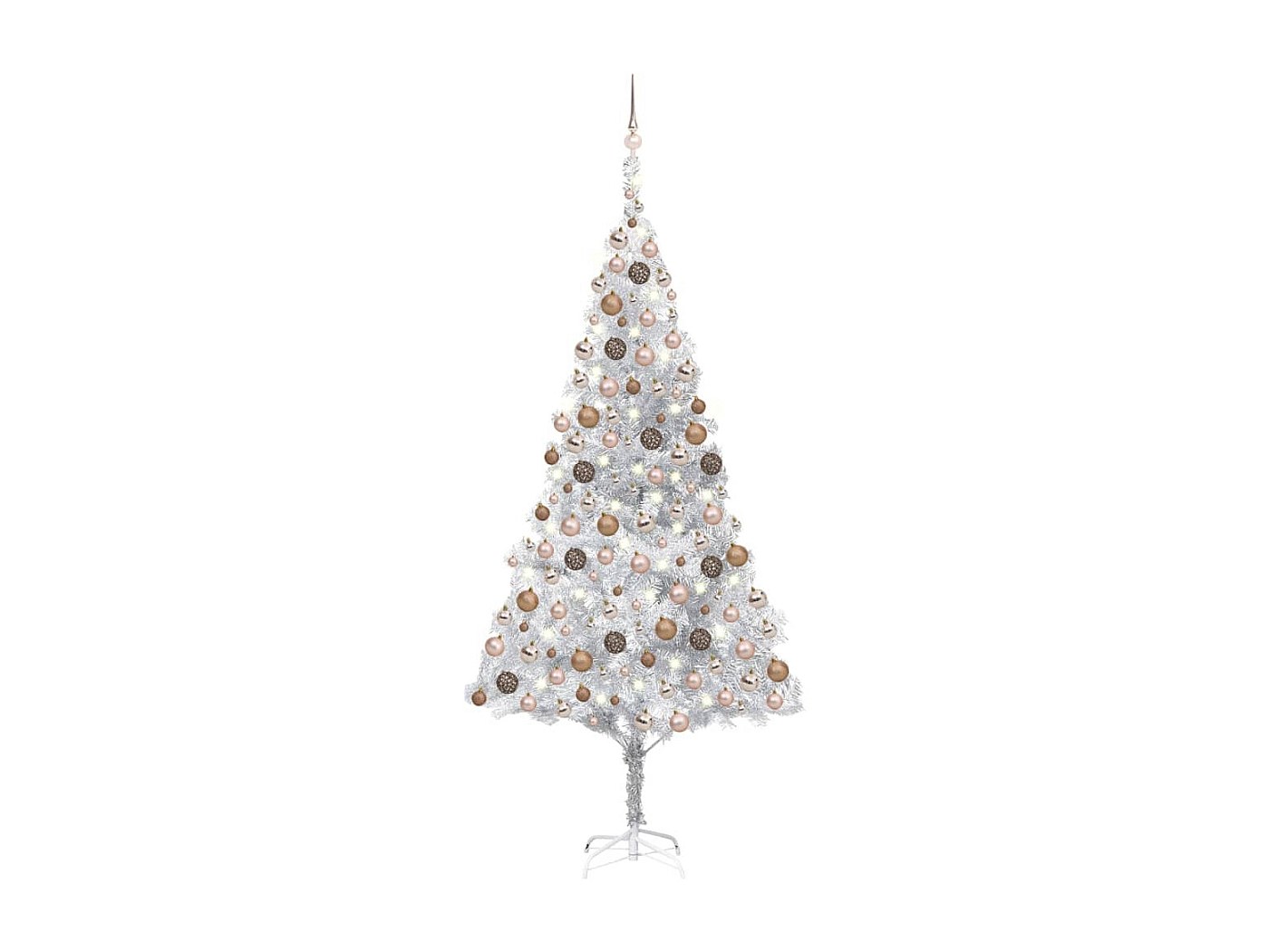 Albero di Natale artificiale preilluminato/palline argento 210 cm PET